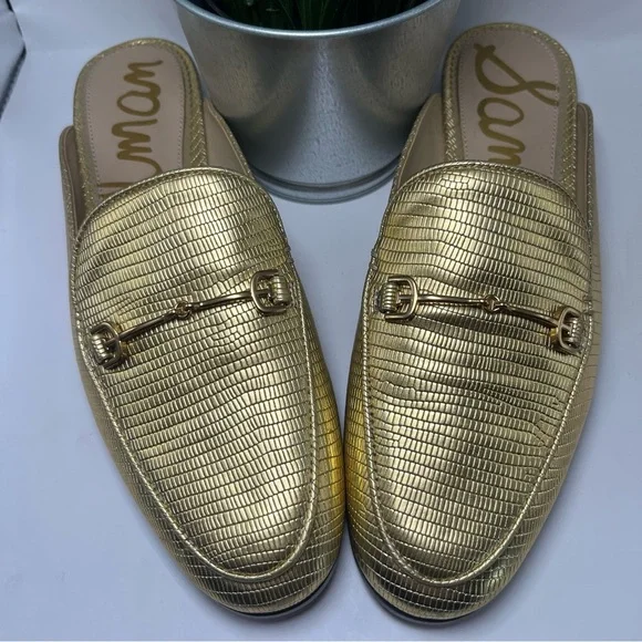 Sam Edelman Linnie Bit Mule Loafers Gold Croc Size 8 - Picture 2 of 7